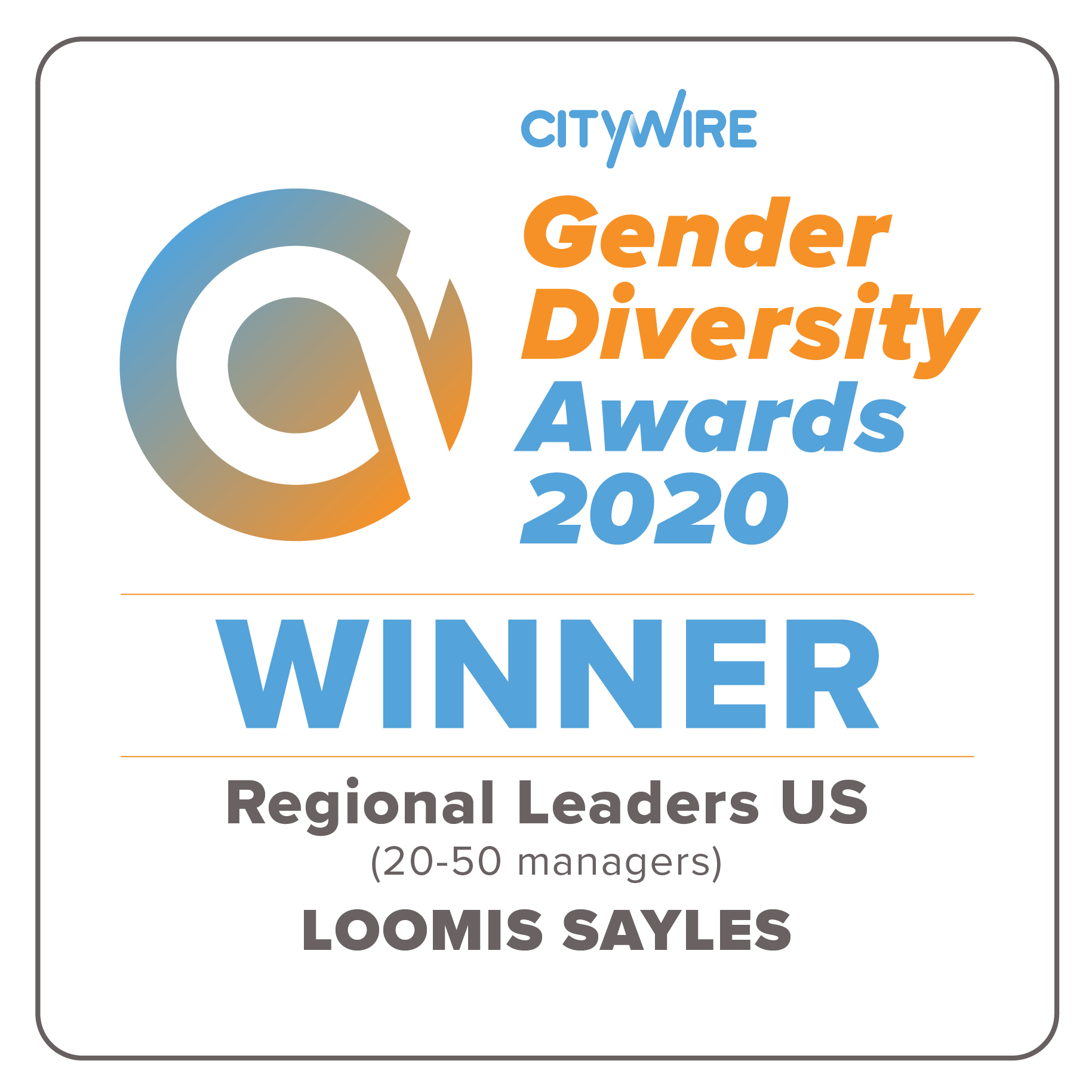 2020 Gender Diversity Award for regional leaders in the US (20-50 managers)