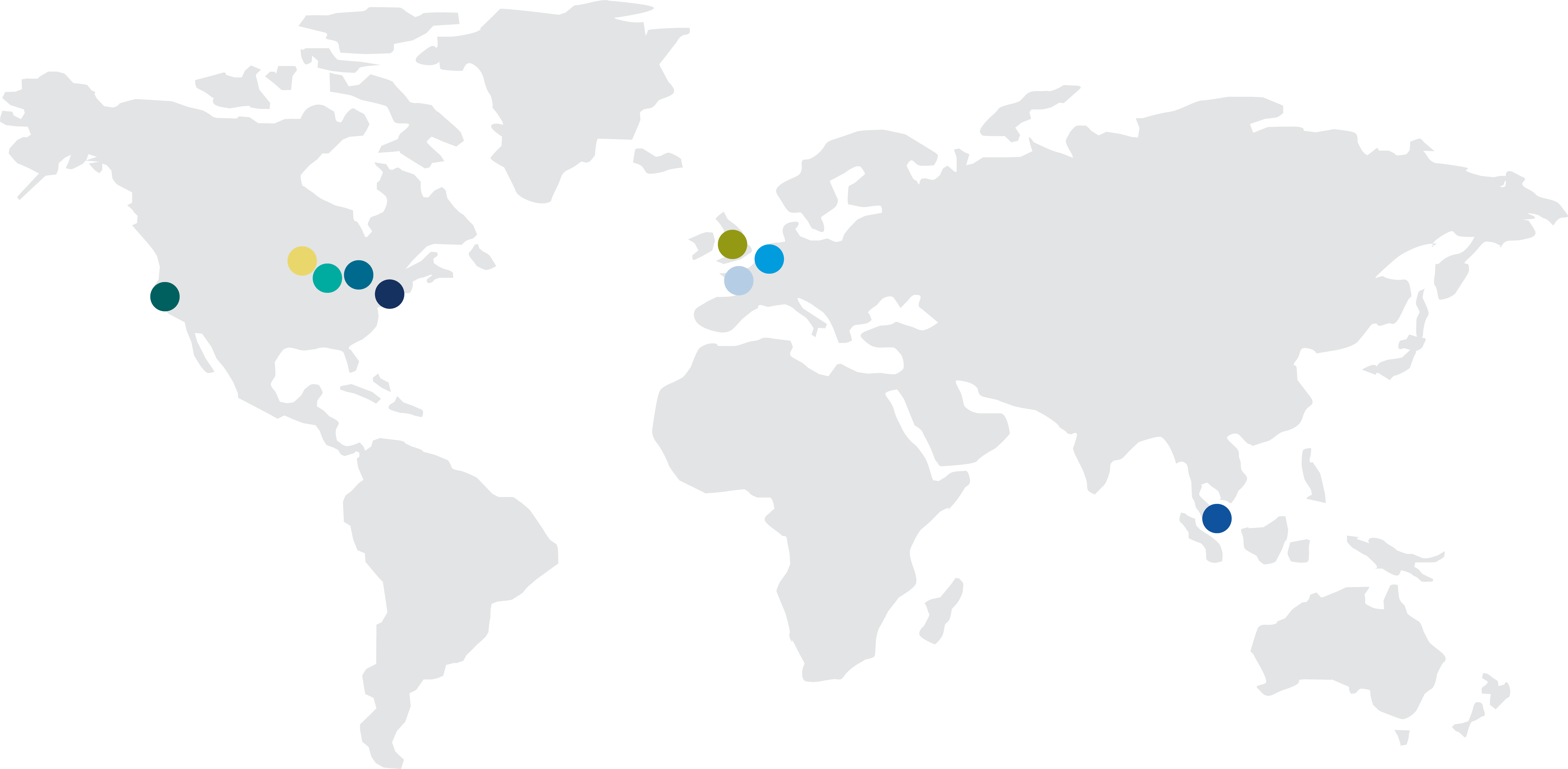 Map of world with locations highlighted