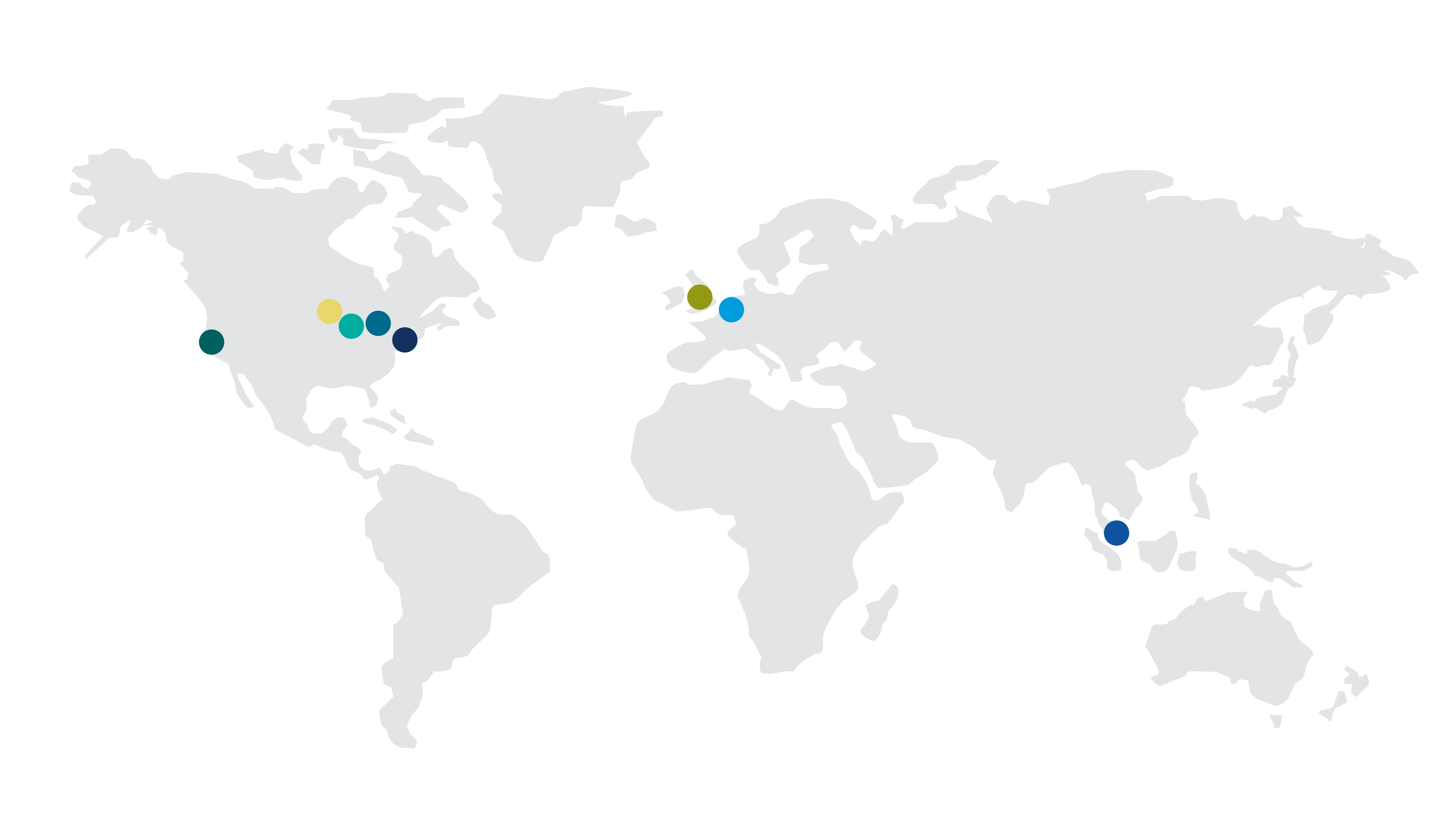Map of world with locations highlighted